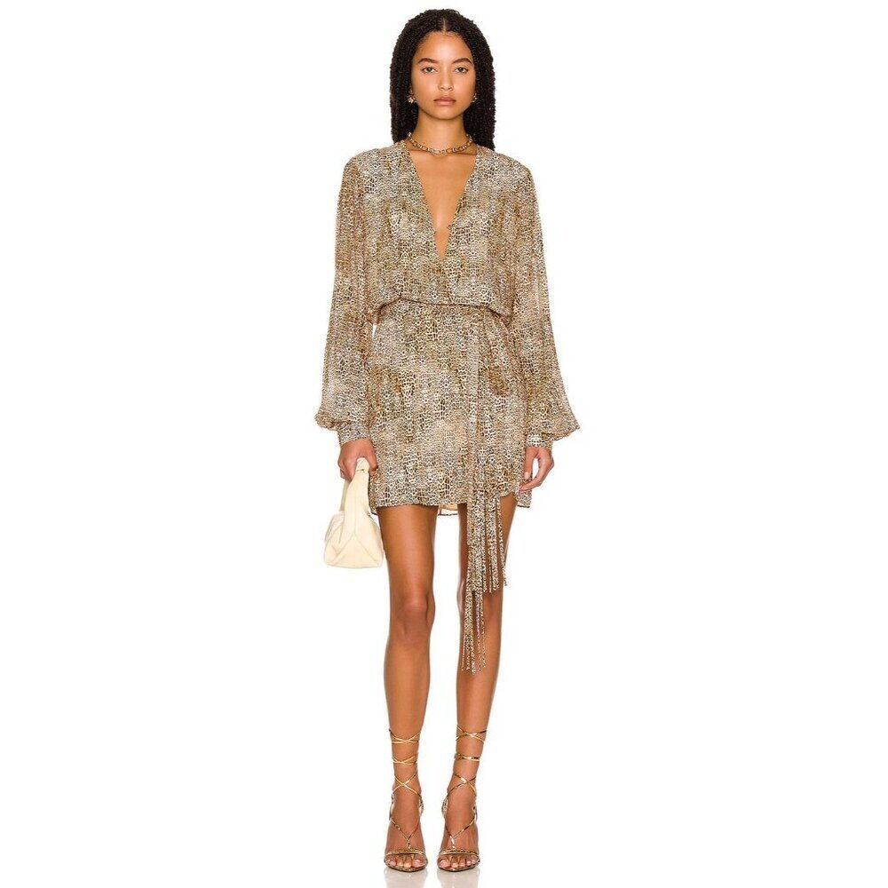 Alexis Dula Dress in Animal Print XSmall New Womens Faux Wrap Mini - Picture 15 of 16